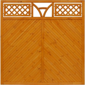 Sichtschutzzaun Toulon, 180x180 cm, Pinie, mit geradem Leimholzstreifen und Ziergitter.