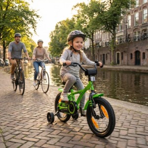 PROMETHEUS BIKES Kinderfahrrad 14 Zoll ab 4 Jahre mit Stützrädern und Rücktrittbremse Grün