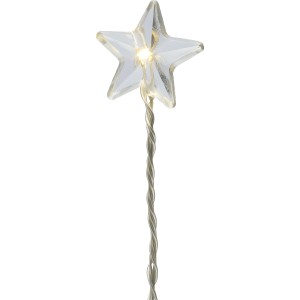 LED-Drahtlichterkette mit Sternen, warmweiß, transparentes Kabel.