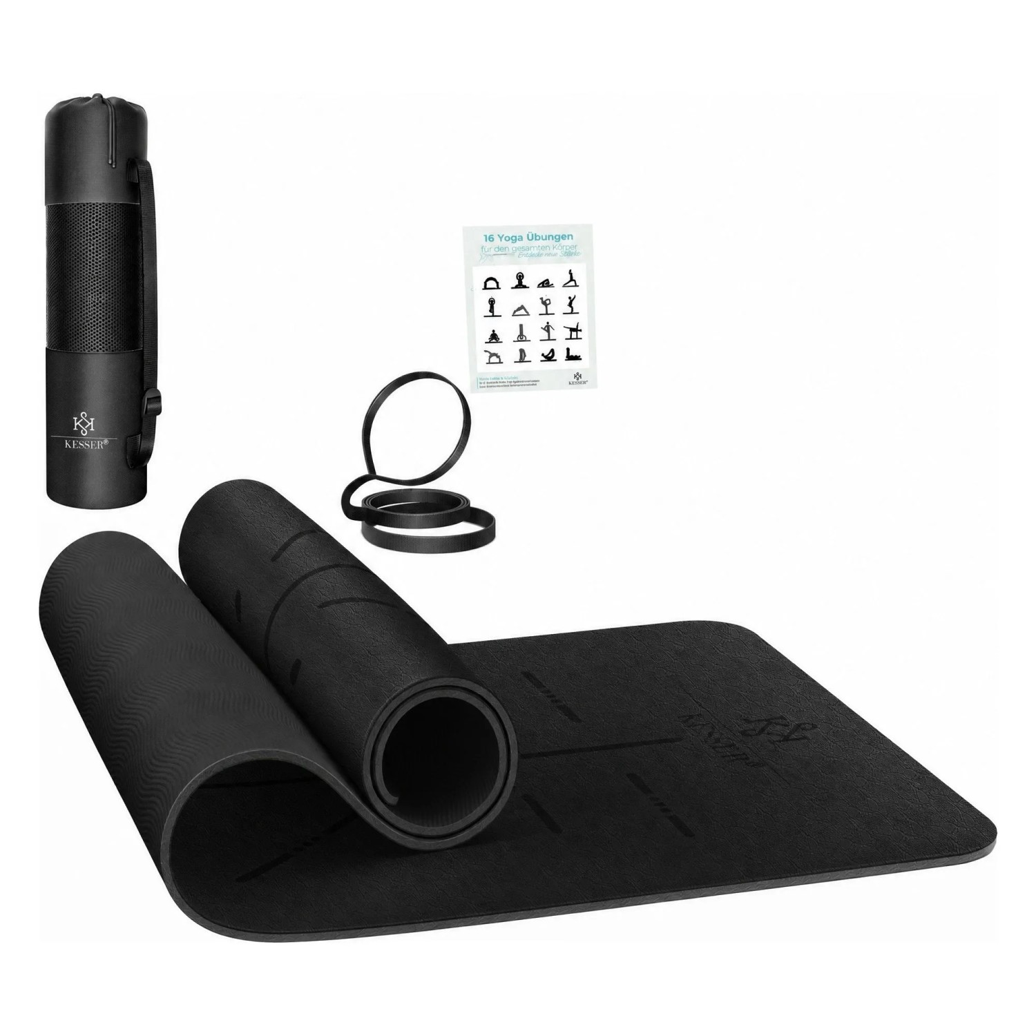 KESSER Gymnastikmatte TPE Rutschfest Größe 183 x 61 cm Farbe Schwarz Schwarz