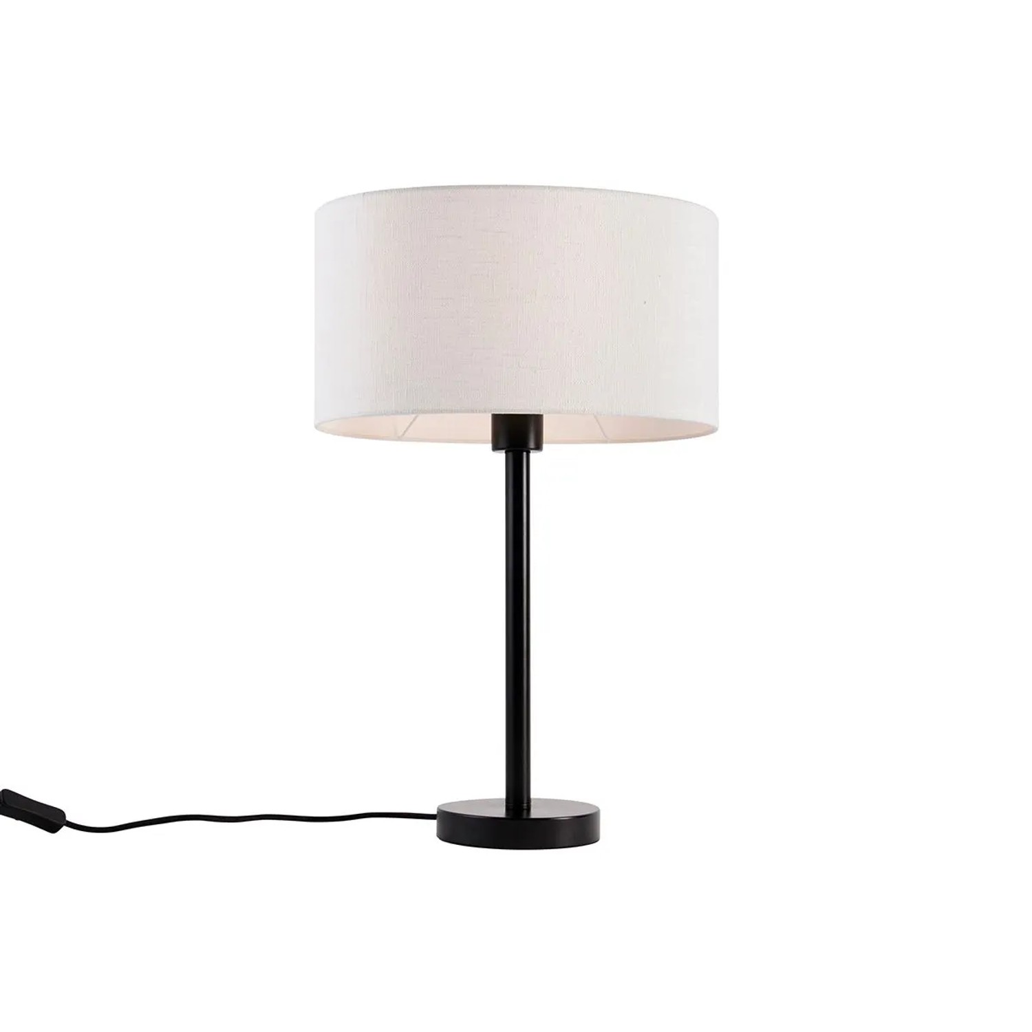 QAZQA Tischleuchte Schwarz mit Ovalem Leinenschirm Weiß 35cm Simplo