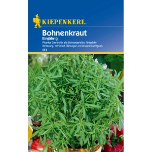 Kiepenkerl Bohnenkraut, einjährig, auf der Verpackung abgebildet. Aromatisches Küchenkraut für Garten und Balkon.