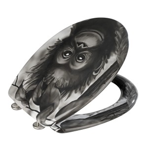 Wenko WC-Sitz Affe aus Duroplast mit Absenkautomatik und rostfreier Befestigung.