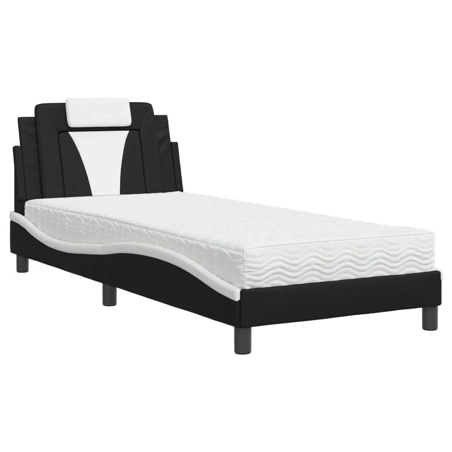 vidaXL Bett mit Matratze Schwarz und Weiß 90x200 cm Kunstleder 3208773