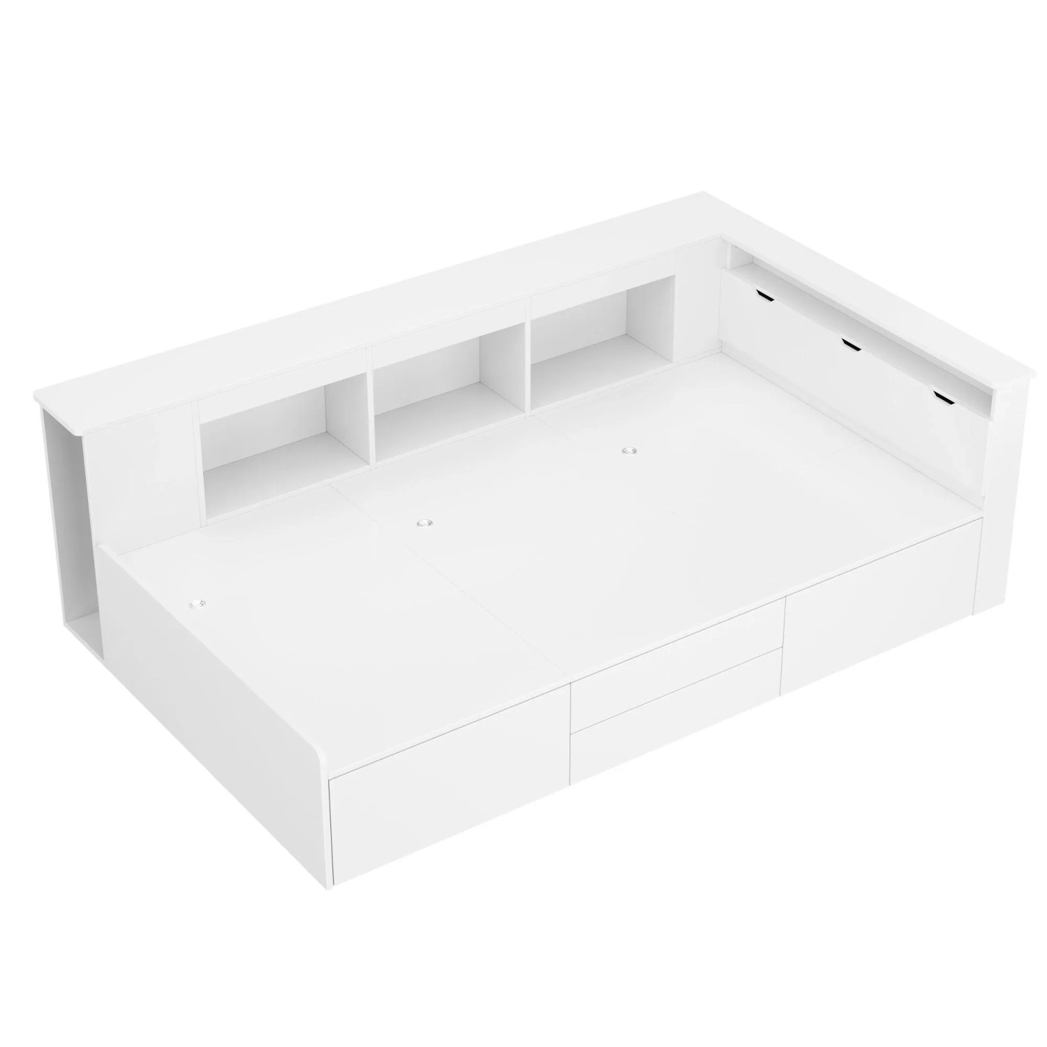KOMHTOM Kinderbett 90x200Cm Einzelbett Mit Schubladen Bücherregal Und Stauschrank Bettkasten Mit Stauraum Weiß Ohne Matratze