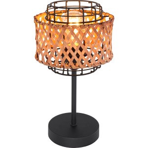 Globo Tischleuchte Gina, schwarzes Metall mit Bambusschirm, Design-Tischlampe.