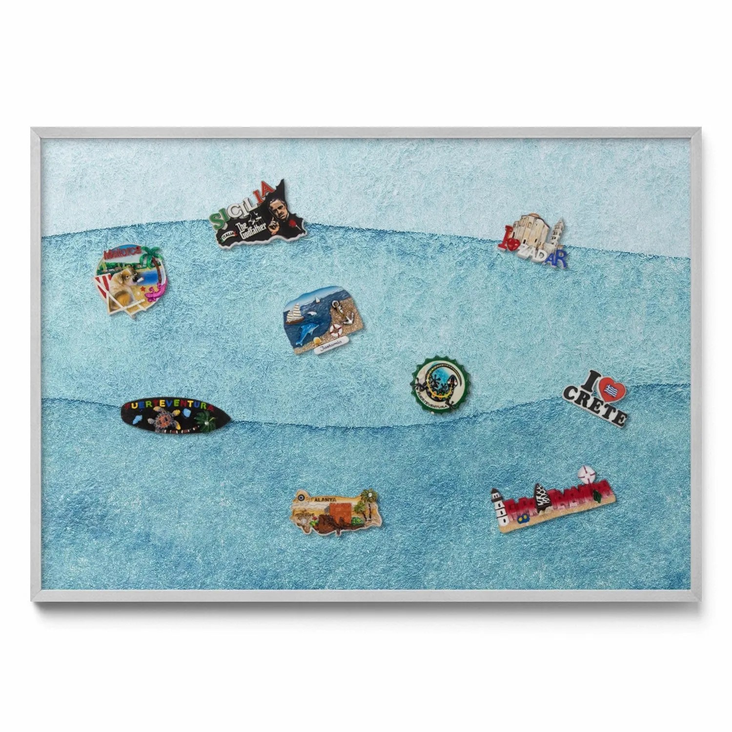 Tulup Magnettafel Magnetboard Gerahmt für Urlaubsmagnete Aquarell Blaue Wel günstig online kaufen
