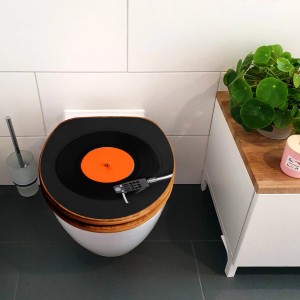Banjado WC-Sitz Bambus mit Plattenspieler Motiv. Toilettendeckel aus Holz mit Universal Scharnieren.