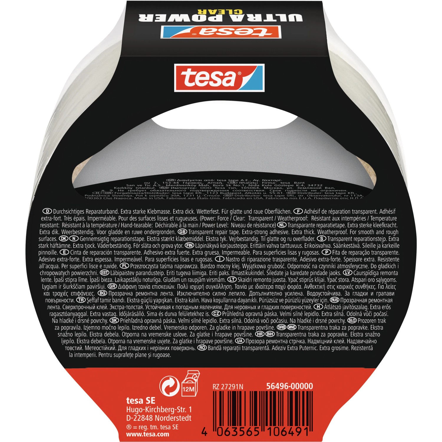 Tesa Ultra Power Clear Klebeband, 10m Rolle, transparent, für unsichtbare Reparaturen.