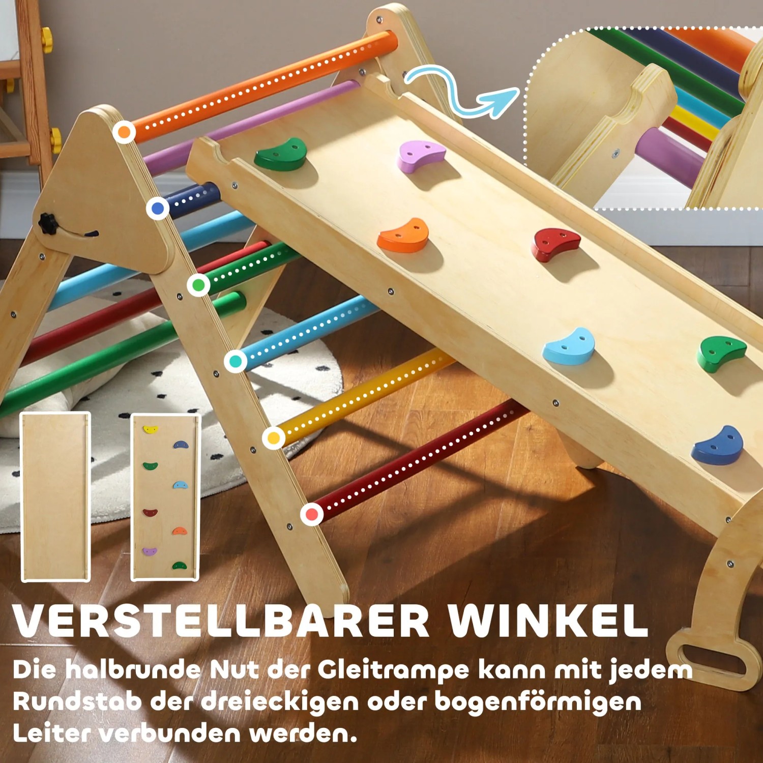 AIYAPLAY Klettergerüst 5-in-1 mit Rutsche und Kletterdreieck für Kinder.