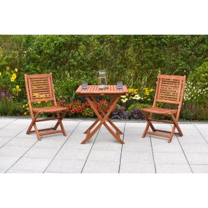 Merxx Cordoba 3-tlg. Gartenmöbel-Set mit Klapptisch und 2 Klappstühlen aus Eukalyptusholz.