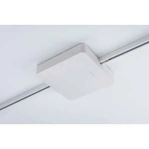 Weiße Paulmann Urail Mitteleinspeisung mit Smart Home Zigbee Controller am Schienensystem.