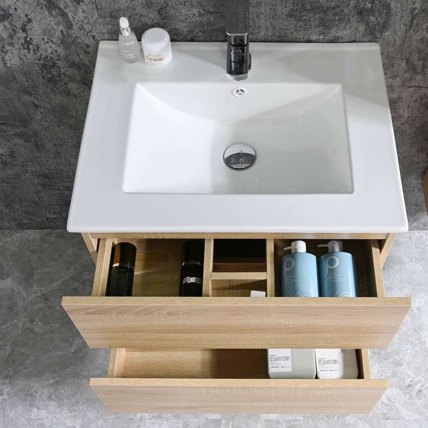 Sanotechnik Einzelwaschtisch Corbo 60 cm, braun matt, mit Softclose und zwei Schubladen.