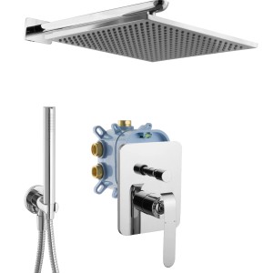 PaulGurkes Regendusche Set mit Regenbrause, Handbrause und Unterputz Einhandmischer, verchromt.