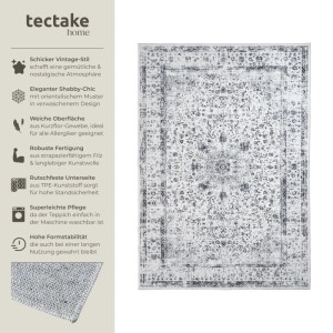 Tectake Vintage Designer Teppich Aliya Verschiedene Größen Orientalisches Muster 240 x 340 cm 340 x 240 x 0 60 cm Grau