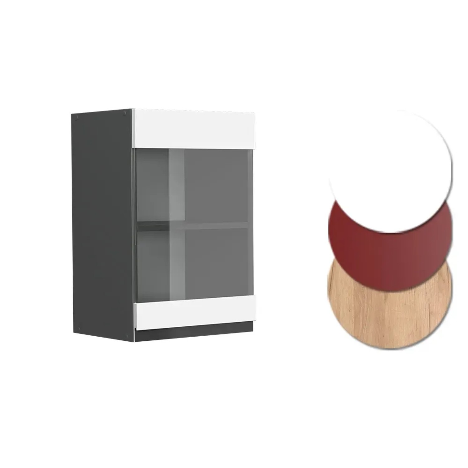 Vicco Küchen Glashängeschrank R-Line, weiß/anthrazit, 40 cm. Hängeschrank mit Glastür für die Küche.