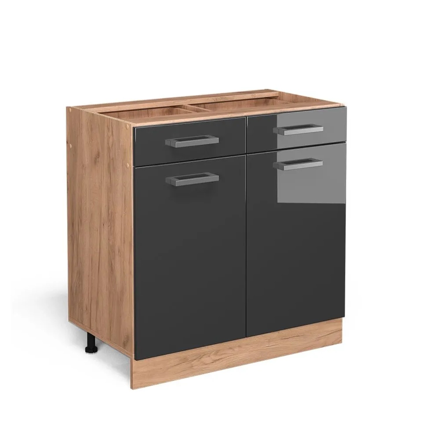 Vicco Küchenunterschrank R-Line Anthrazit Hochglanz Goldkraft Eiche 80 cm ohne Arbeitsplatte