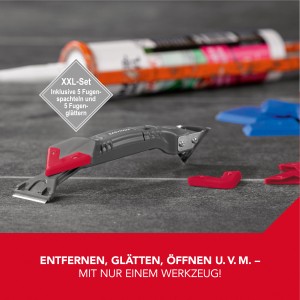 Easymaxx Silikonentferner 5 in 1 Set mit Fugenspachtel, Fugenglätter und Silikontube.