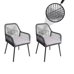 PROREGAL Gartenstuhl 2er-Set, anthrazitfarbenes Aluminiumgestell, graue Sitzpolster.