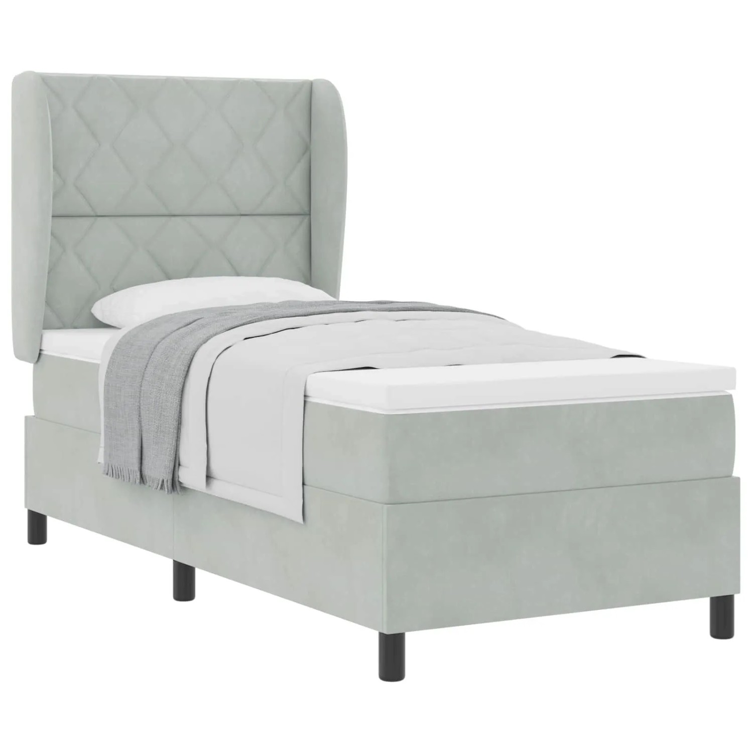 vidaXL Boxspringbett mit Matratze Hellgrau 190 x 90 cm Polyester 3340958
