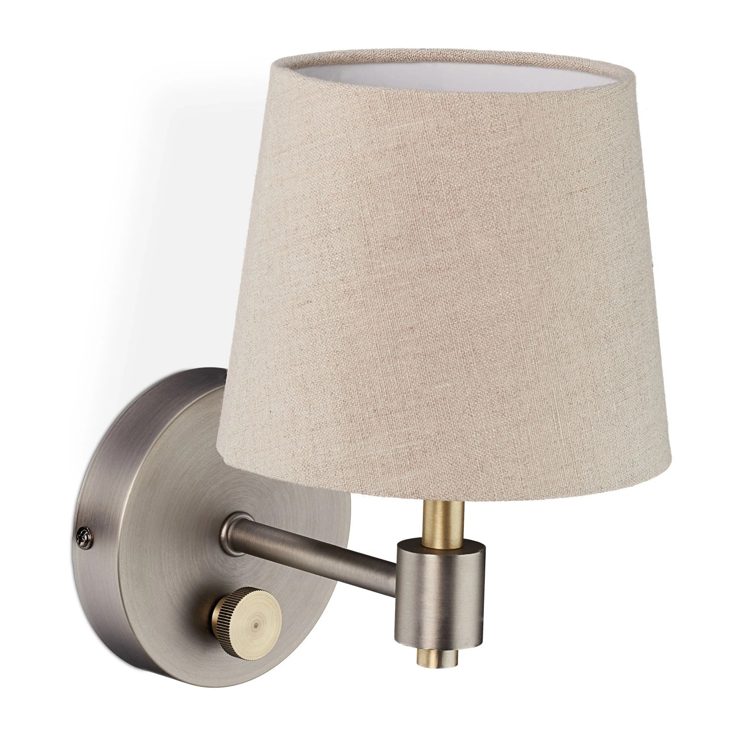 Relaxdays Wandlampe Eisen Stoff Beige Silber Messing Dimmbar 23 cm x 15 cm x 21 cm 0,52 kg