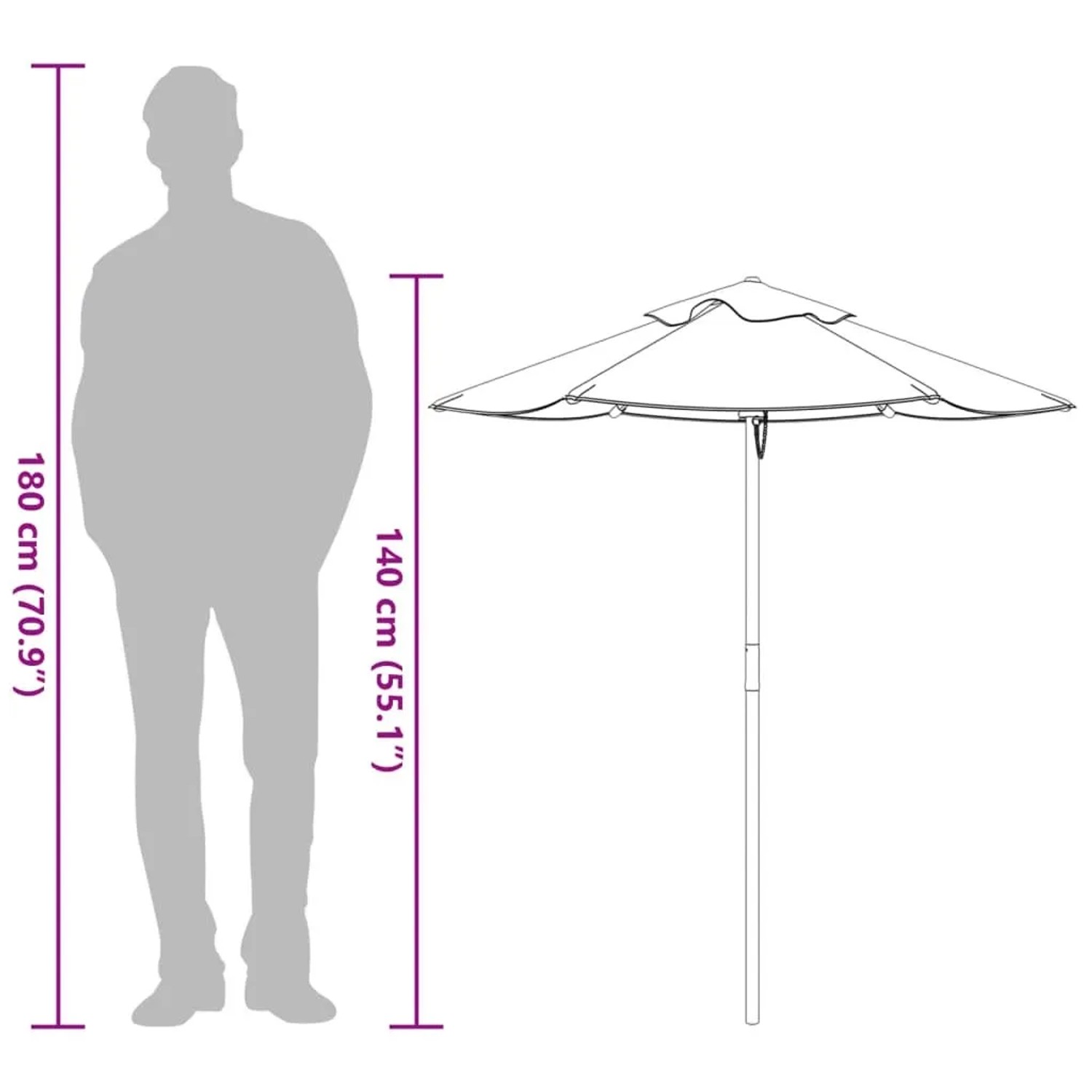 vidaXL Kindersonnenschirm, Ø120cm, 140cm hoch, mit Holzmast. Ideal für Garten und Terrasse.