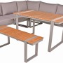 Garden Pleasure Lounge-Eckgruppe Aurea, 6-teilig, grau-braun, mit Tisch, Bänken und Eckteil.