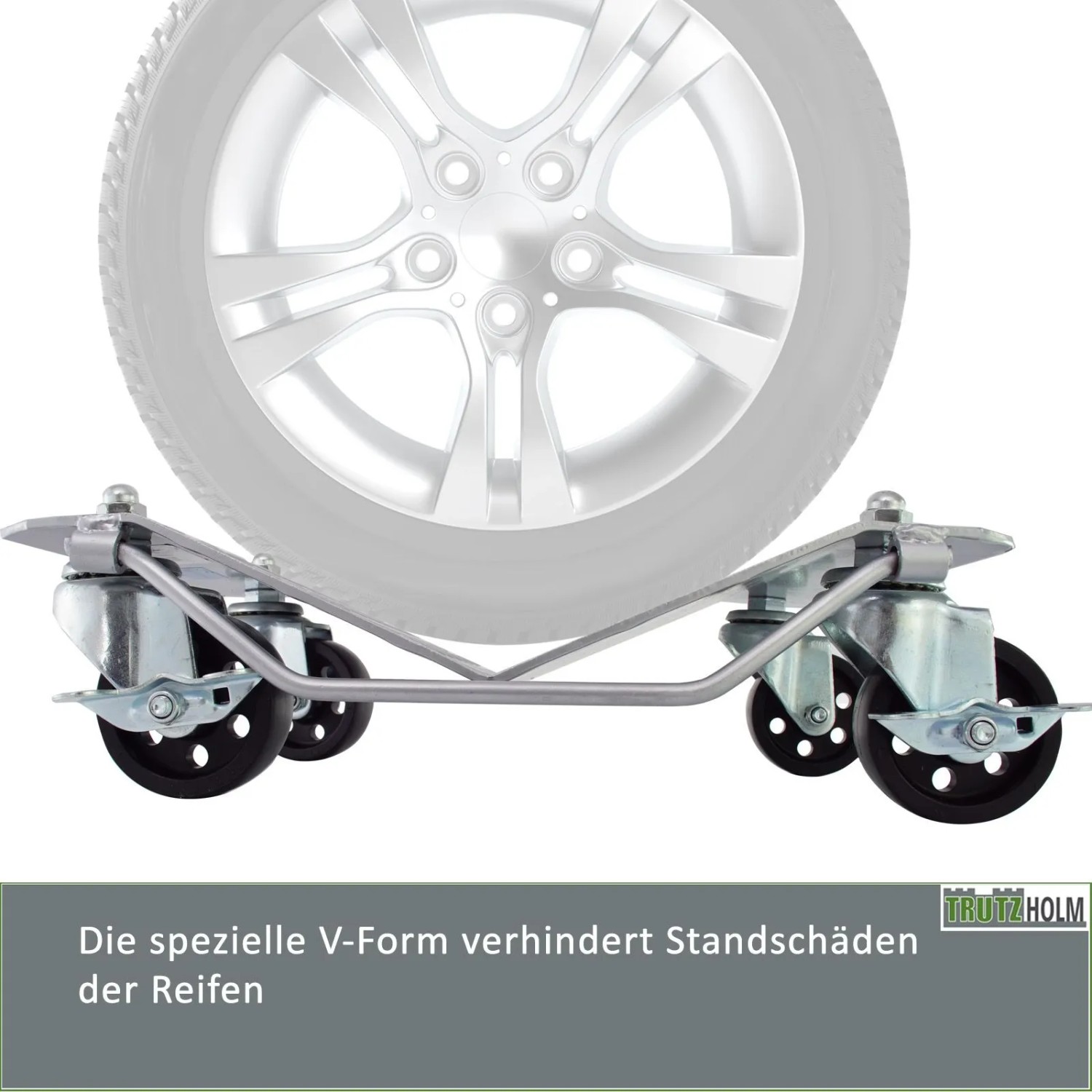 TRUTZHOLM Rangierhilfe für PKW mit Reifen auf Rollen, 360° drehbar, ideal für Werkstatt & Garage.