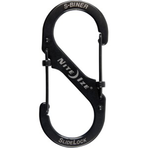 Schwarzer Nite Ize Doppel-Karabiner Slide Lock Größe 4 aus Edelstahl.