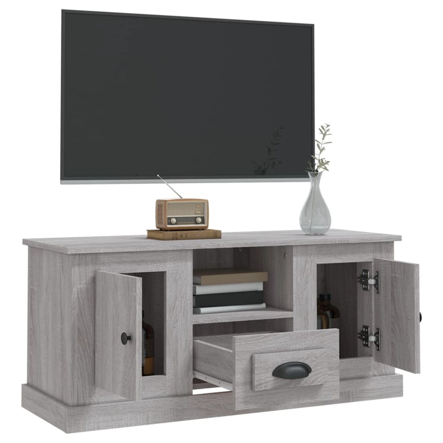 VidaXL TV-Schrank Grau Sonoma, 100 cm breit, Holzwerkstoff, mit Türen und Schublade.