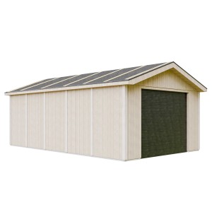 Timbela Garage Premium M992B aus Holz mit Rolltor, 378x648x269 cm, Natur.