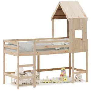 vidaXL Hochbett mit Leiter und Dach 90x200 cm Massivholz Kiefer 3282030