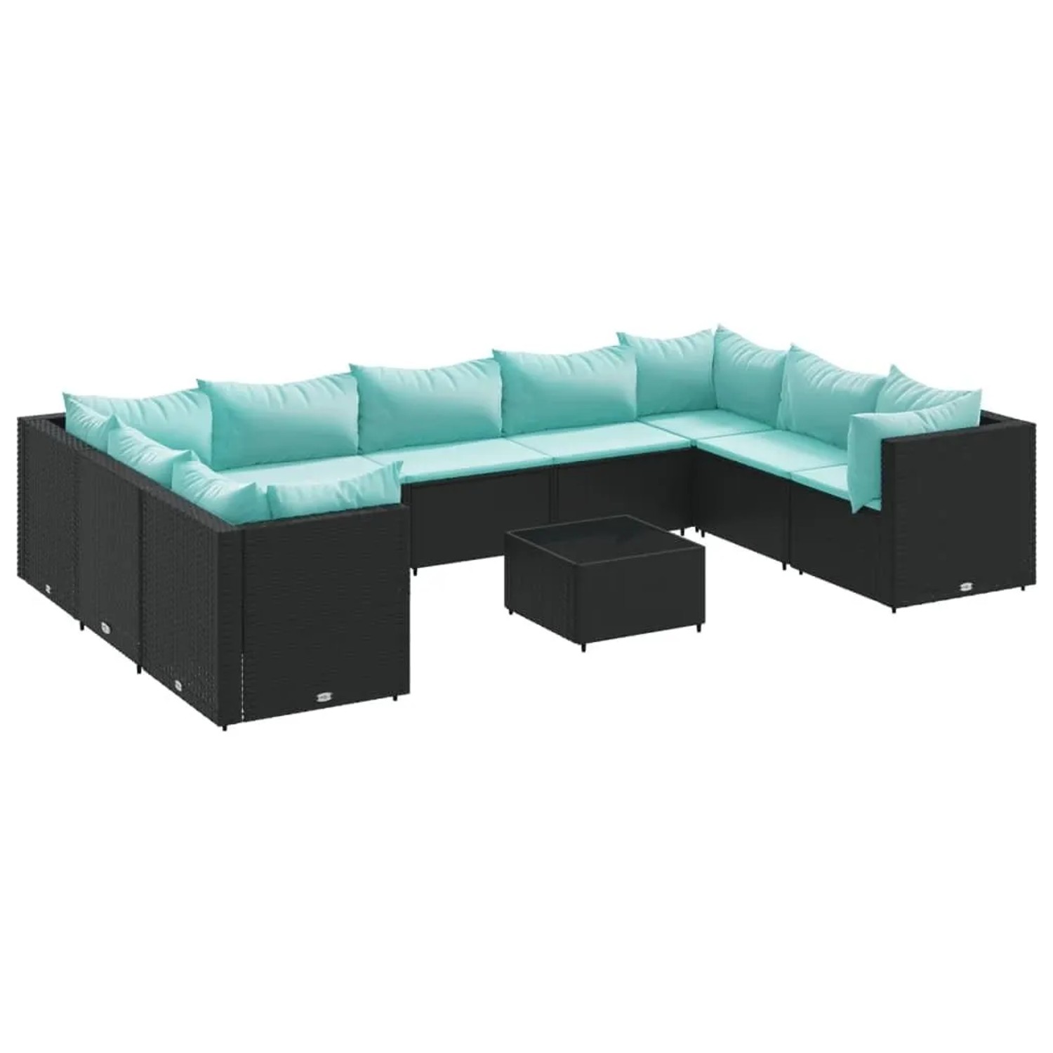 vidaXL 10-Tlg Garten-Lounge-Set mit Kissen Schwarz Poly Rattan 3308276