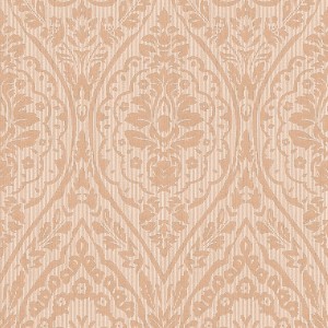 Beige-hellbraune Vliestapete mit floralem Barock-Muster für Wohn- und Schlafzimmer.