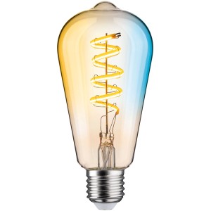 Paulmann E27 LED Leuchtmittel ST64, 7,5W, mit spiralförmigem Filament und Farbverlauf von Gelb zu Blau.