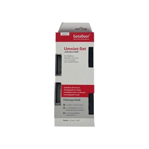 Tür Umrüstset schwarz-matt: 2 Bänder, Schließblech, Stulpaufkleber für Zimmertüren & Zargen.