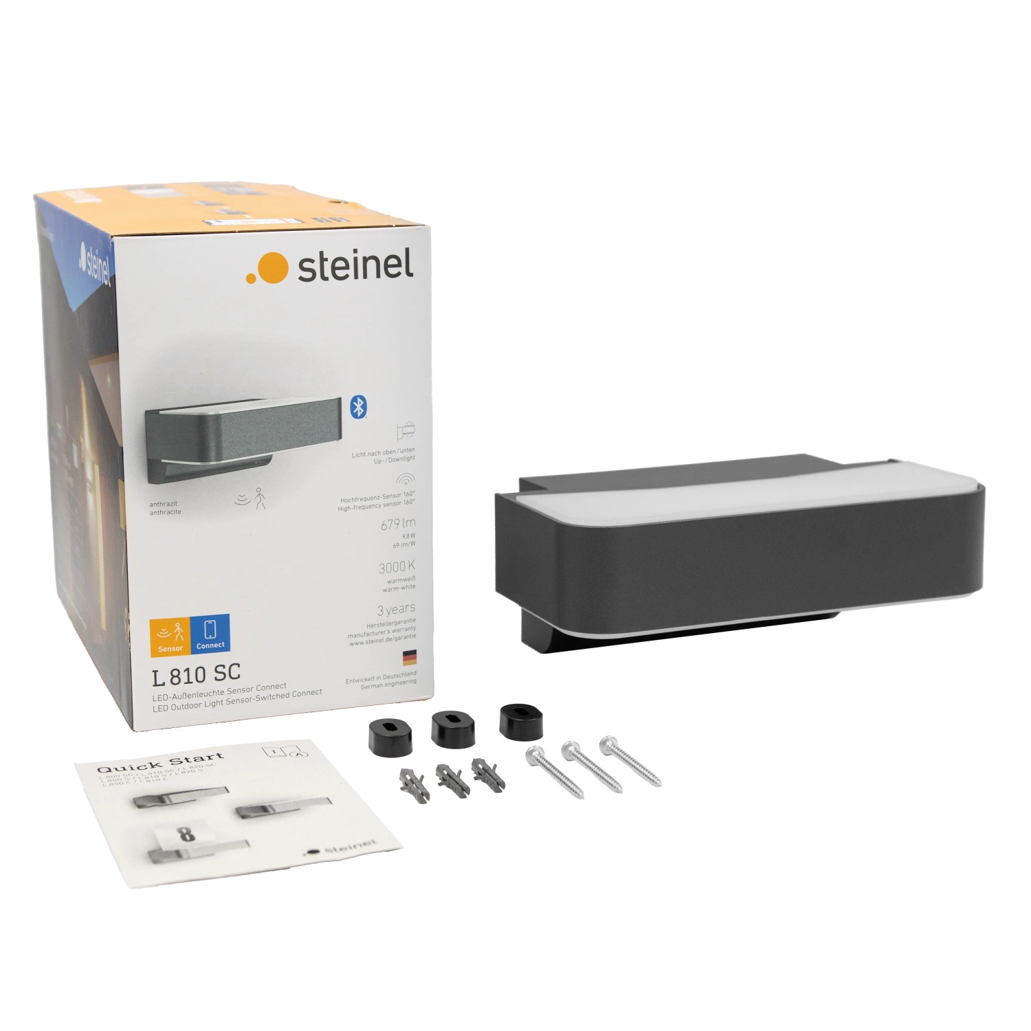 Steinel 055523,Cube-buitenlamp met sensor L 835 LED, 9,5 W, 695 lm, iHF-sensor, registratiehoek: 160°, reikwijdte: 1-5 m, bluetooth, led-module, IP44,11 x 11 x 13.2 cm, zilver