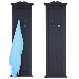 BERLINLODGE Garderobe 2er-Set 109x28x5,5cm Wandhaken Holz Dunkelgrau Lackiert