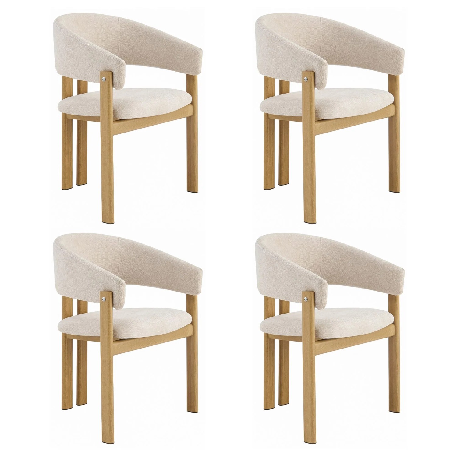 ModernLuxe 4er Set Metallstühle Holzoptik 61 x 52 x 83 cm mit Leinenbezug Beige und Natur
