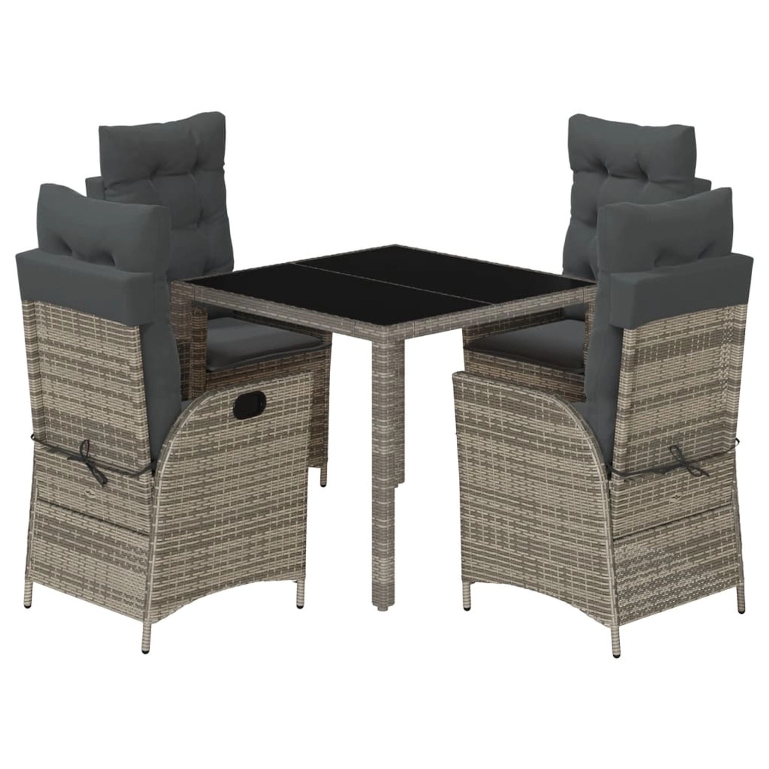 vidaXL 5-Tlg Garten-Essgruppe mit Kissen Grau Poly Rattan 3213077