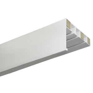 Weiße Gardinia Vorhangschiene P2Ü, 300 cm lang, für die Deckenmontage mit 3 Läufen.