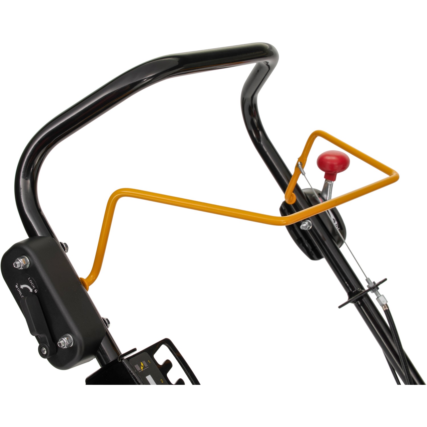 Detailaufnahme: Stiga SVP 40 G Benzin-Vertikutierer, Bedienelemente und Griff.