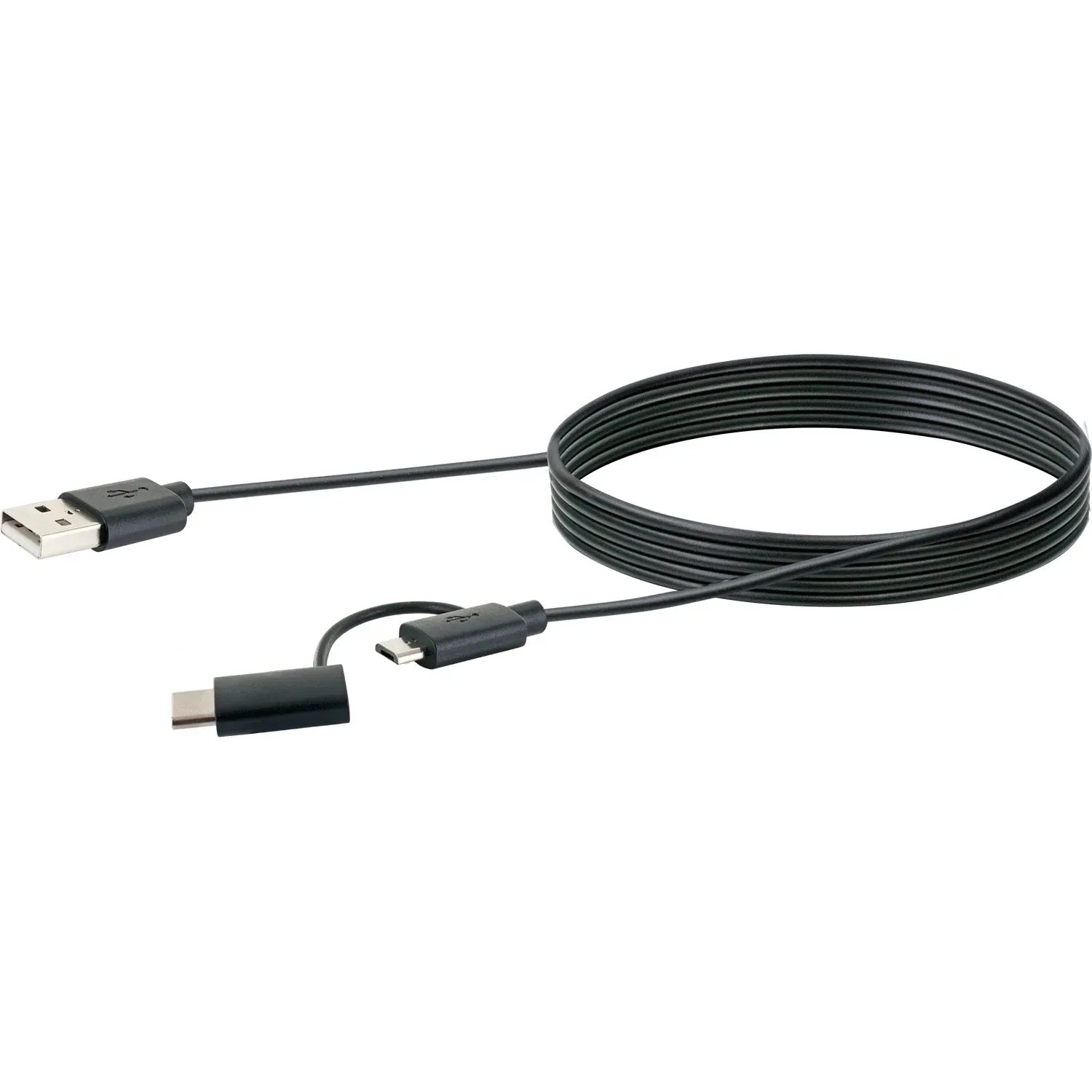 Schwarzes Schwaiger USB-Kabel: USB-C, Micro-USB und USB-A Stecker für Computer & Multimedia.