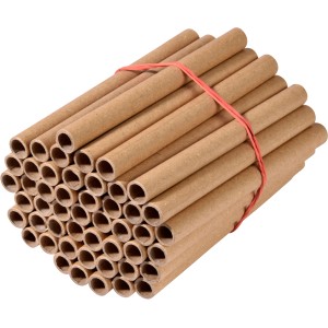 50 Papierhülsen, Durchmesser 8 mm, für Insektenhotels, gebündelt mit rotem Gummiband.