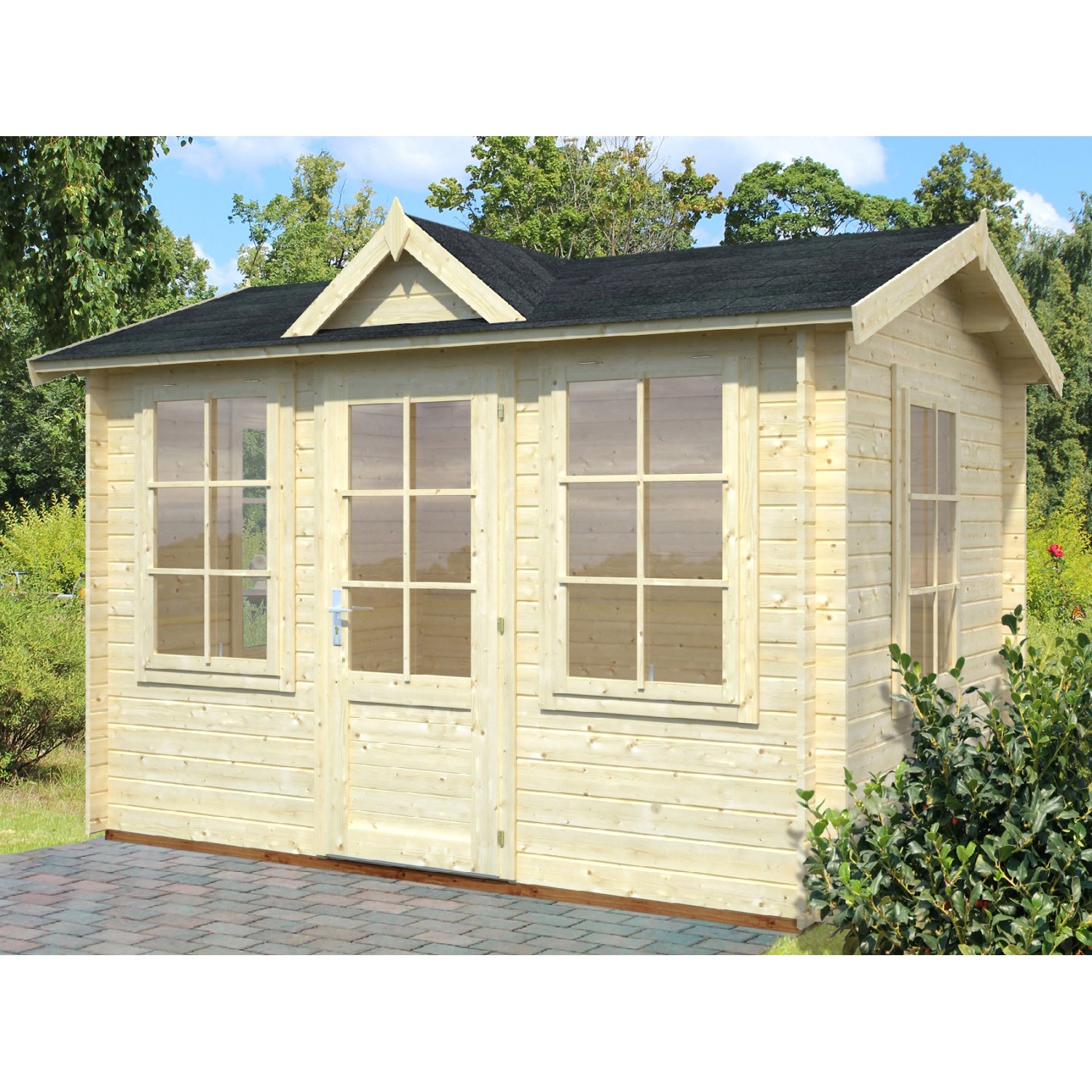 Palmako Claudia Holz-Gartenhaus Natur Satteldach Unbehandelt 320 cm x 240 cm