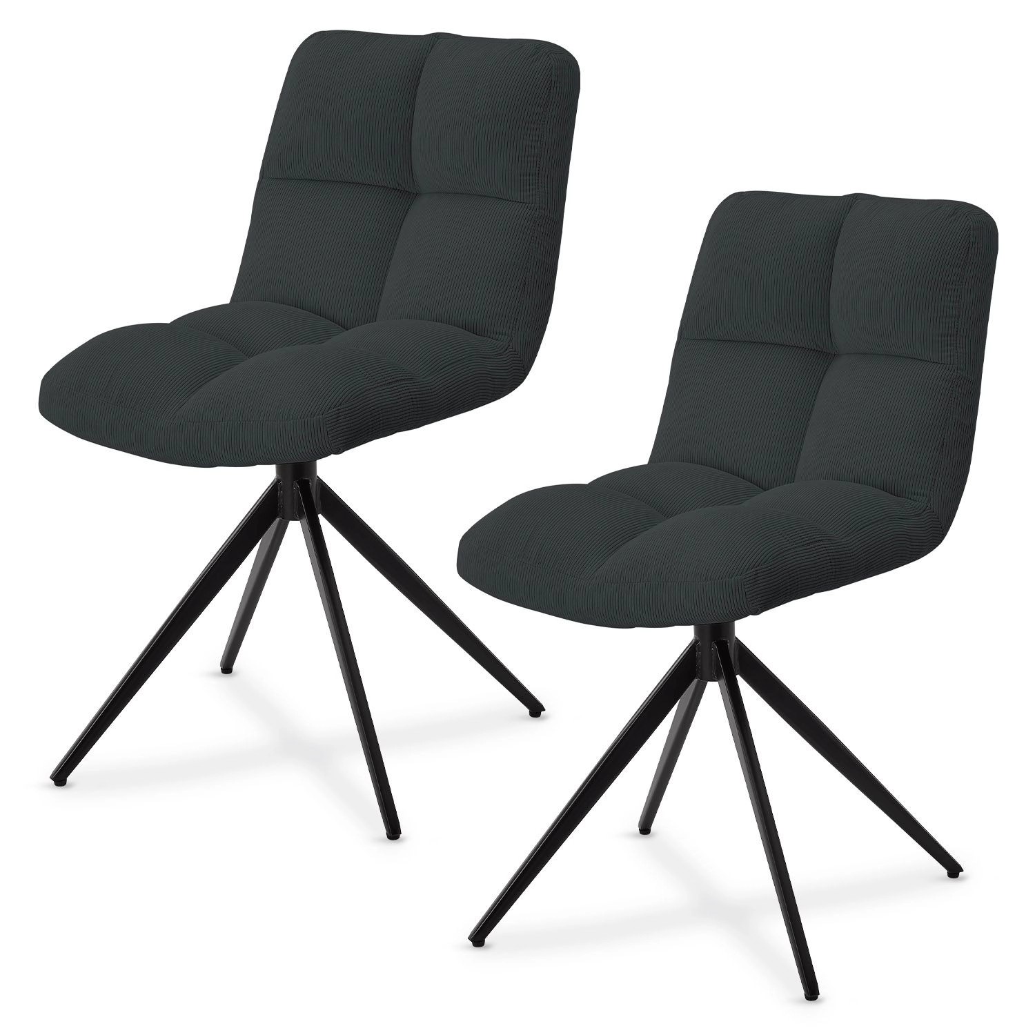 Juskys Drehstuhl Dallas 2er Set Cord Dunkelgrau günstig online kaufen