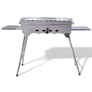 Edelstahl Schaschlik Grill „Mangal Khan“ mit Grillrost und Seitenablagen.