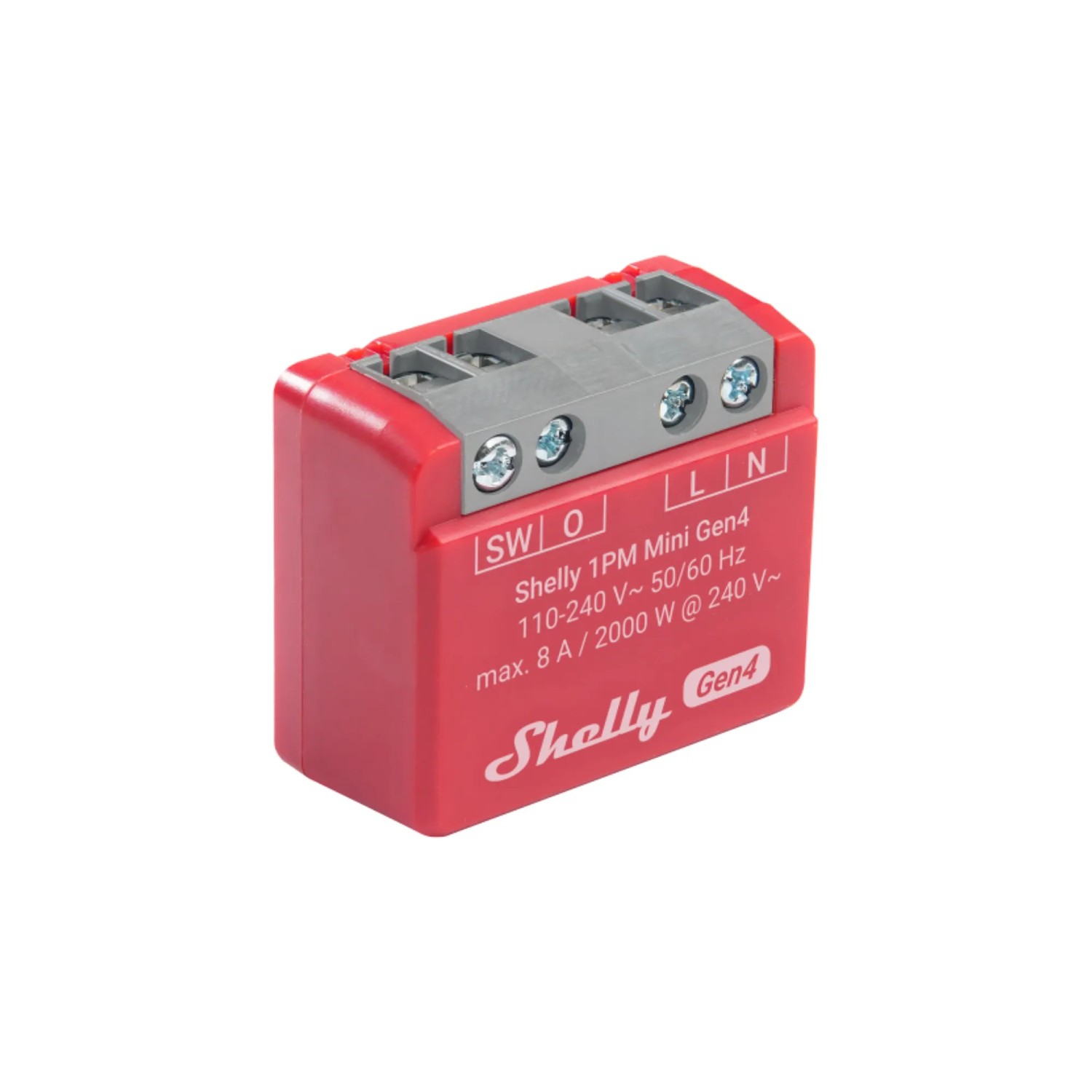 Roter Shelly Smart-Relais Unterputz 1PM Mini Gen4 für Hausautomation.