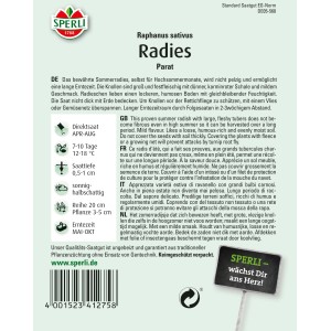 Sperli Radieschen Radies Parat Samenpackung mit roter Aufschrift.