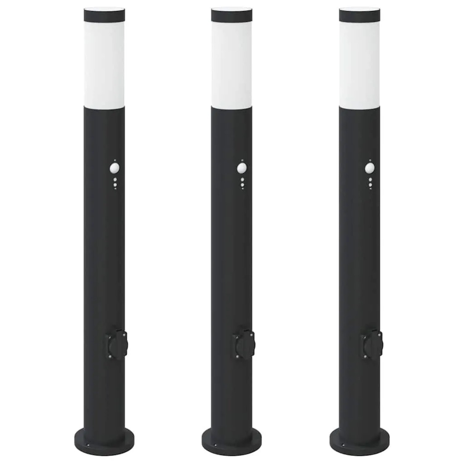 vidaXL Pollerleuchten mit Sensor&Steckdose 3er 80 cm Edelstahl IP44 4006044